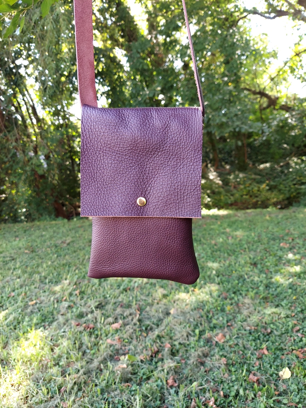 Pebbled Leather Crossbody Bag in Plum